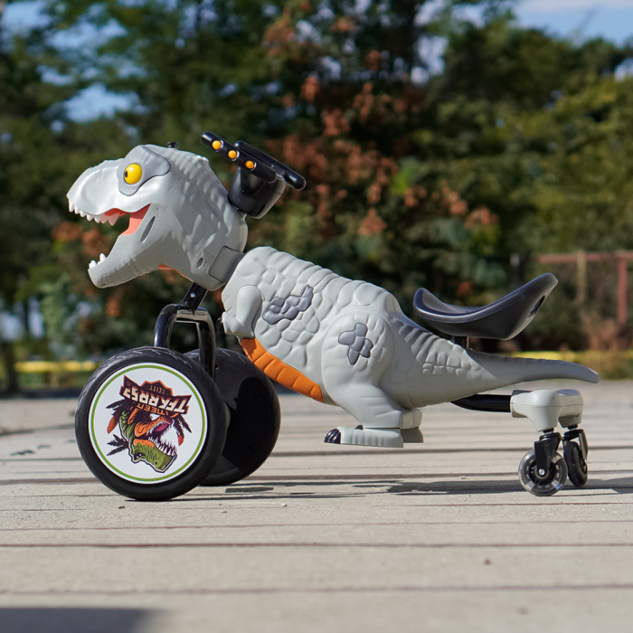 Tricicleta cu pedale Kinderplay T-Rex drift 360, pentru copii 3-6 ani, lumini LED, sunete interactive, gri [5]