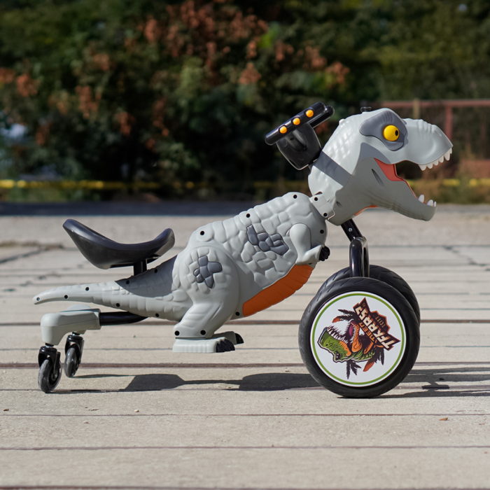 Tricicleta cu pedale Kinderplay T-Rex drift 360, pentru copii 3-6 ani, lumini LED, sunete interactive, gri [3]