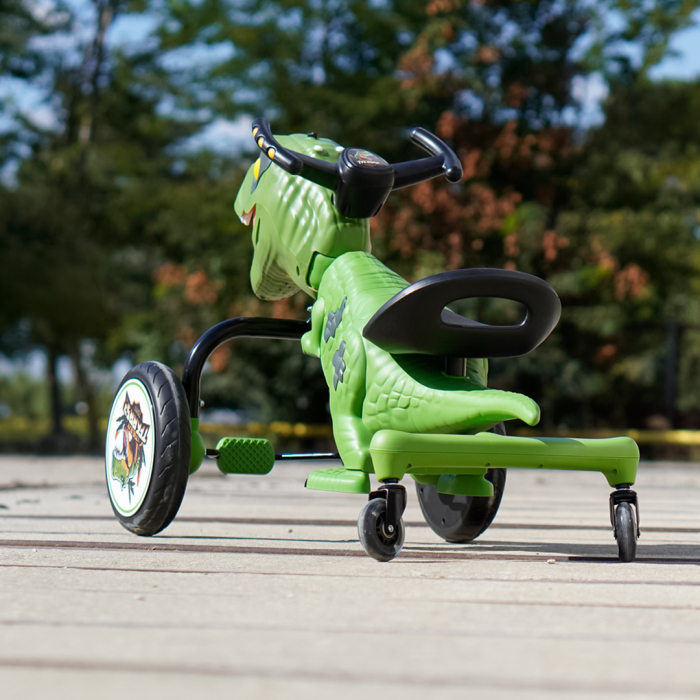 Tricicleta cu pedale Kinderplay T-Rex drift 360, pentru copii 3-6 ani, scaun ergonomic, lumini LED, verde [8]