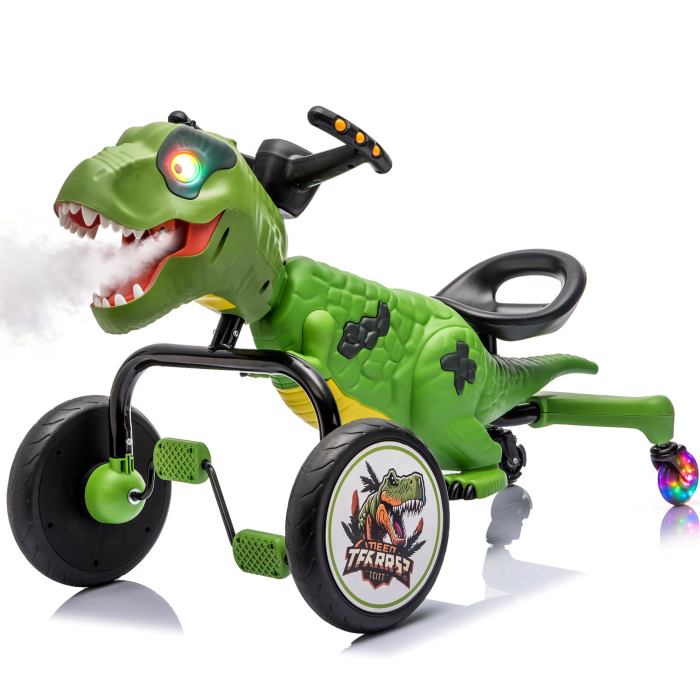 Tricicleta cu pedale Kinderplay T-Rex drift 360, pentru copii 3-6 ani, scaun ergonomic, lumini LED, verde [17]