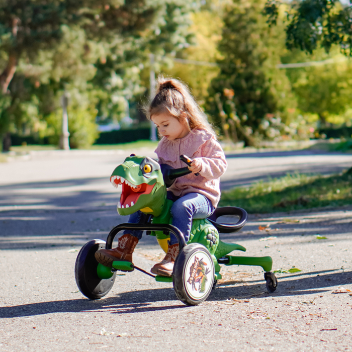 Tricicleta cu pedale Kinderplay T-Rex drift 360, pentru copii 3-6 ani, scaun ergonomic, lumini LED, verde [2]