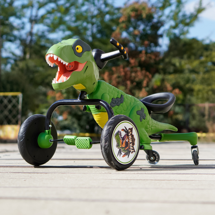Tricicleta cu pedale Kinderplay T-Rex drift 360, pentru copii 3-6 ani, scaun ergonomic, lumini LED, verde [10]