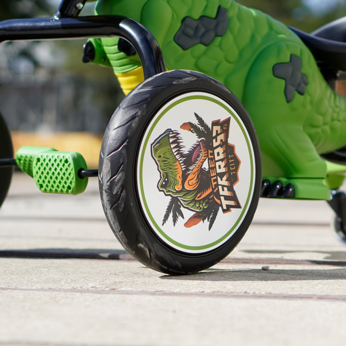 Tricicleta cu pedale Kinderplay T-Rex drift 360, pentru copii 3-6 ani, scaun ergonomic, lumini LED, verde [11]