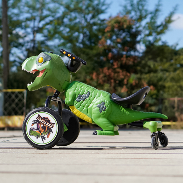 Tricicleta cu pedale Kinderplay T-Rex drift 360, pentru copii 3-6 ani, scaun ergonomic, lumini LED, verde [9]