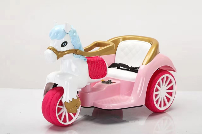Tricicleta electrica pentru fetite, Kinderplay RoyalRide, trasura copii cu 2 motoare, 12V 4.5Ah, functie leganare, roz [2]