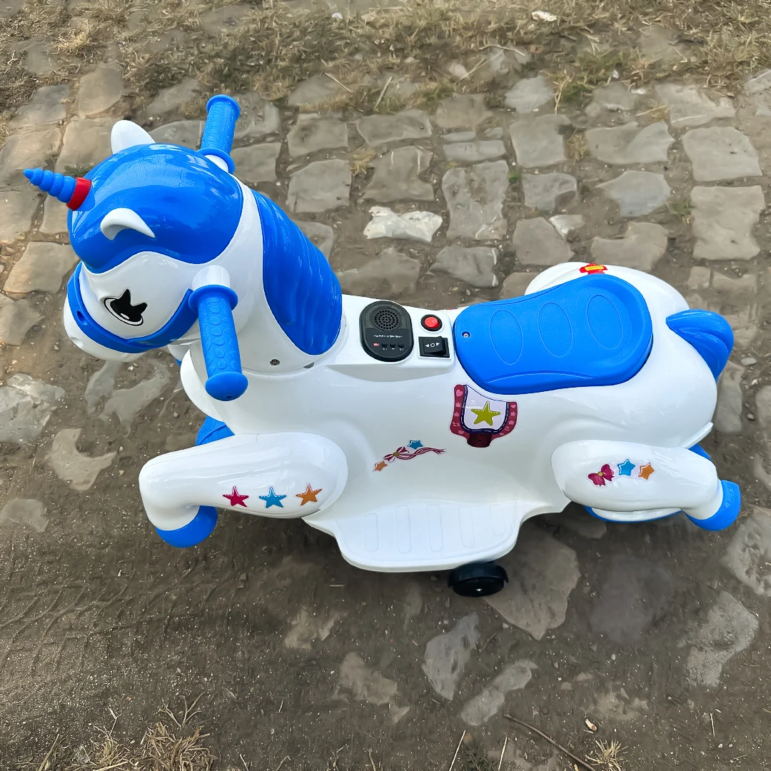 Tricicleta electrica Unicorn, pentru copii intre 1 si 4 ani, roti ajutatoare, music player, efecte sonore, albastra [4]