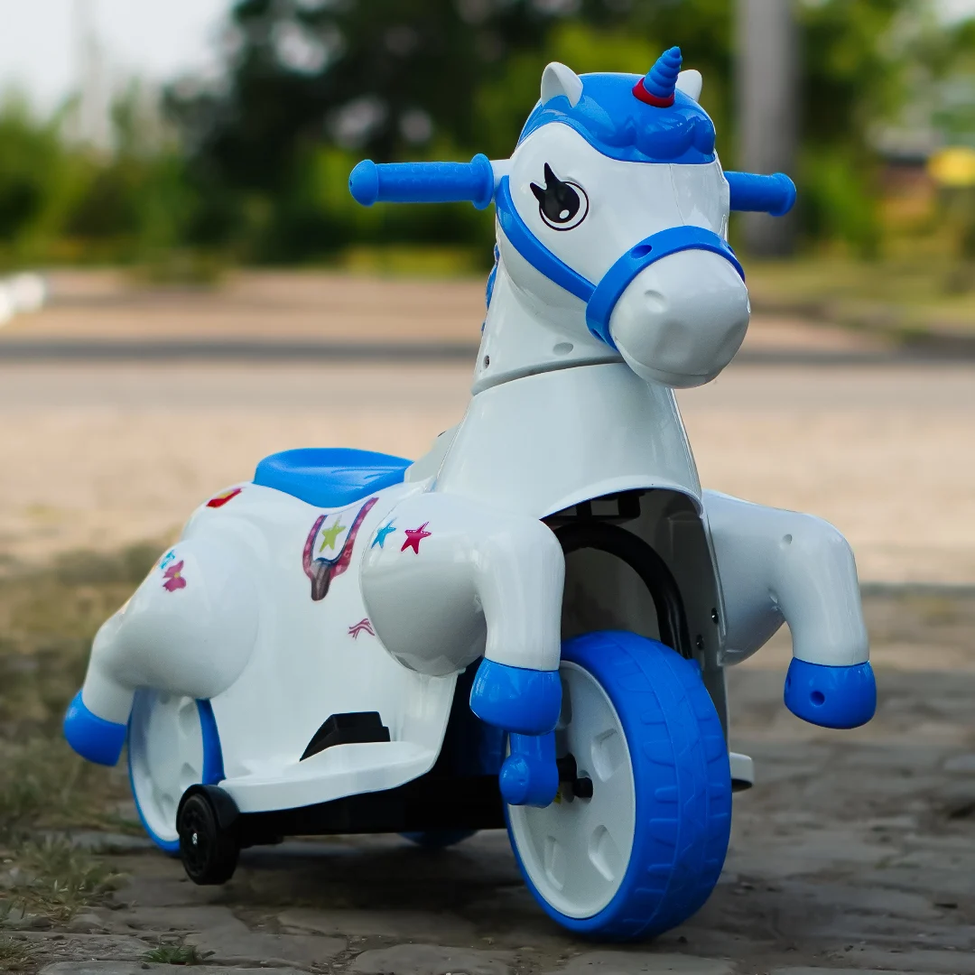 Tricicleta electrica Unicorn, pentru copii intre 1 si 4 ani, roti ajutatoare, music player, efecte sonore, albastra [2]
