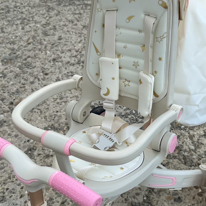Tricicleta multifunctionala Kinderplay Baby 4-in-1, pentru copii de la 1 la 3 ani, pliabila si reglabila, roti moi, centura de siguranta, maner detasabil, roz [12]