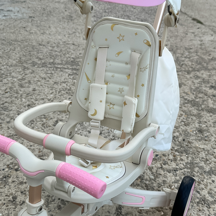 Tricicleta multifunctionala Kinderplay Baby 4-in-1, pentru copii de la 1 la 3 ani, pliabila si reglabila, roti moi, centura de siguranta, maner detasabil, roz [11]