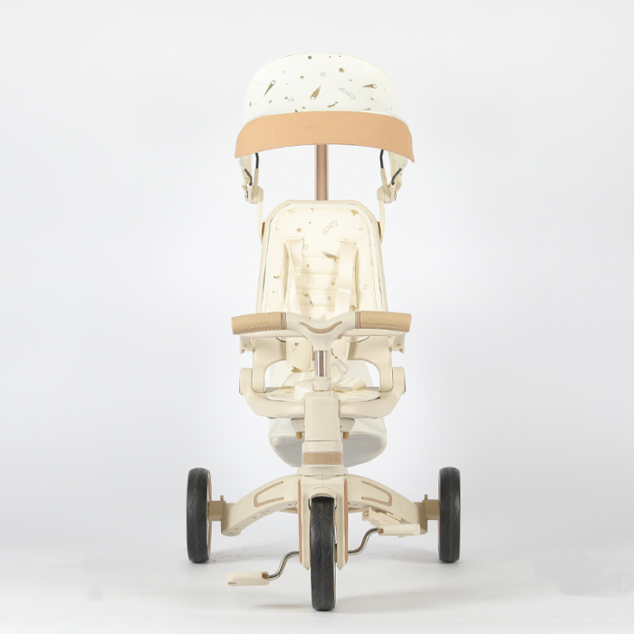 Tricicleta multifunctionala Kinderplay Baby 4-in-1, pentru copii de la 1 la 3 ani, pliabila si reglabila, roti moi, centura de siguranta, maner detasabil, alba [4]