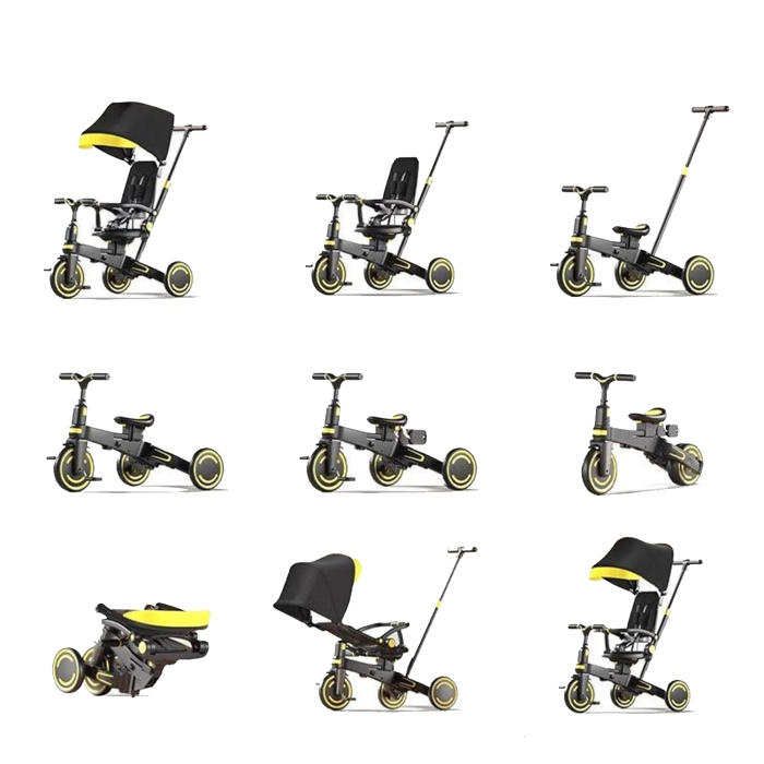 Tricicleta multifunctionala Kinderplay Baby 4-in-1, pentru copii de la 1 la 3 ani, pliabila si reglabila, roti moi, centura de siguranta, maner detasabil, roz [22]