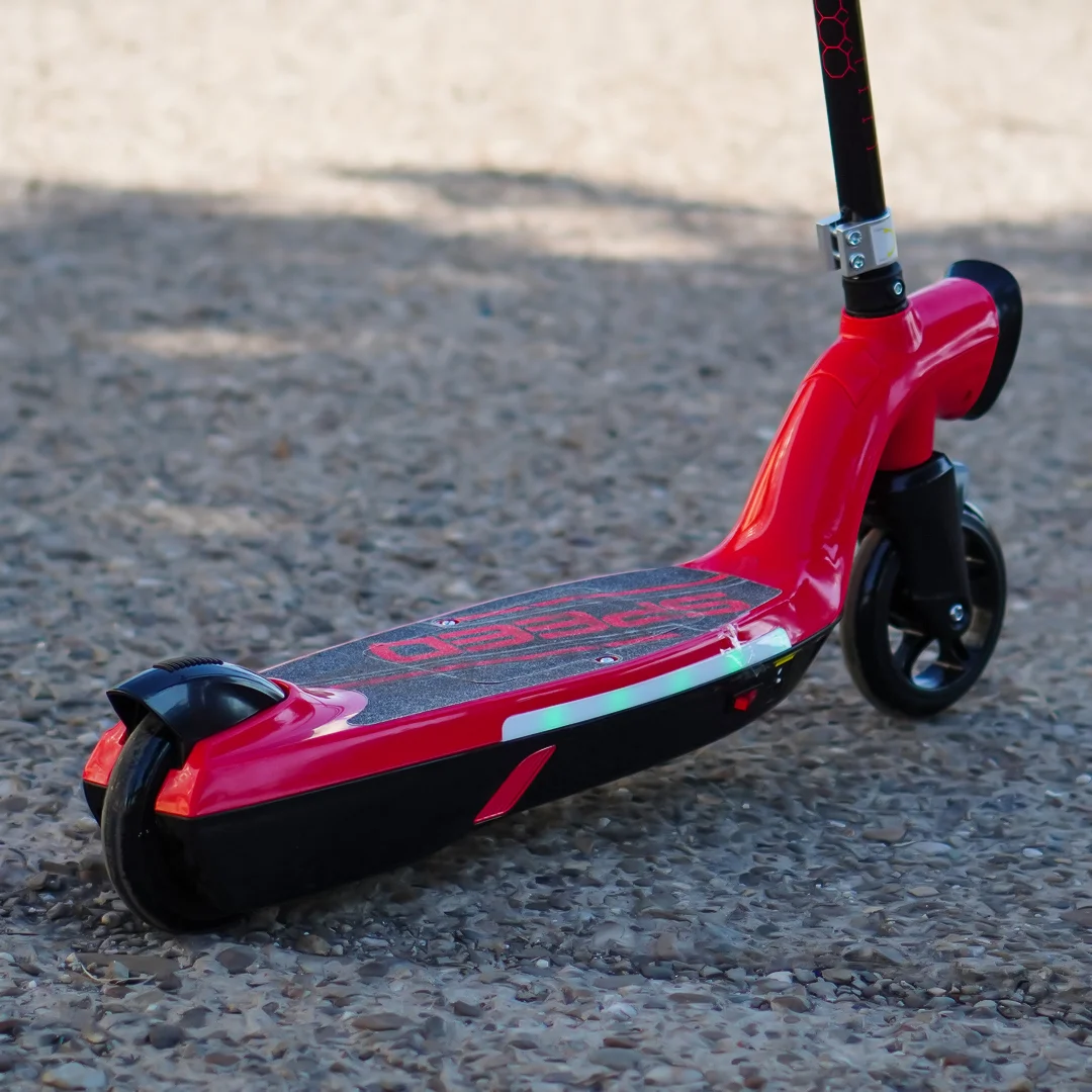 Trotineta electrica Kinderplay, pentru copii de peste 6 ani, 45W, 12V, lumini, roti moi din spuma, rosie [10]