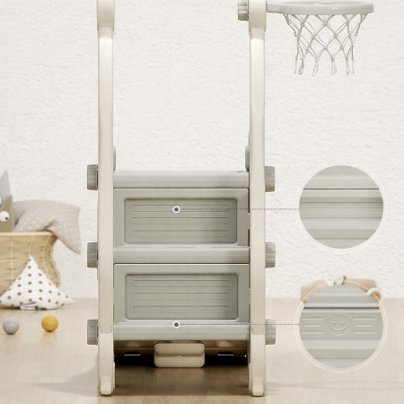 Ansamblu de joaca Kinderplay, pentru copii 1-4 ani, interior/exterior, leagan, tobogan, piscina cu bile, cos baschet, gri [4]