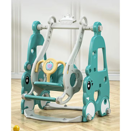 Ansamblu de joaca Kinderplay, pentru copii 1-4 ani, interior/exterior, leagan, tobogan, piscina cu bile, cos baschet, verde [3]