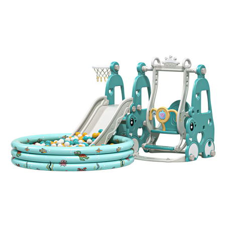 Centre de joaca pentru copii - Ansamblu de joaca Kinderplay, pentru copii 1-4 ani, interior/exterior, leagan, tobogan, piscina cu bile, cos baschet, verde