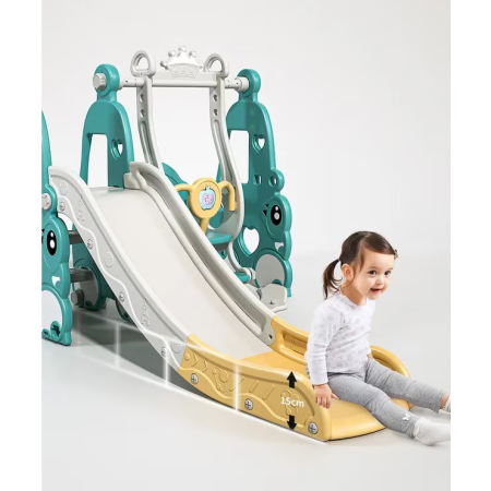 Ansamblu de joaca Kinderplay, pentru copii 1-4 ani, interior/exterior, leagan, tobogan, piscina cu bile, cos baschet, verde [4]