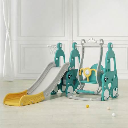 Ansamblu de joaca Kinderplay, pentru copii 1-4 ani, interior/exterior, leagan, tobogan, piscina cu bile, cos baschet, verde [2]