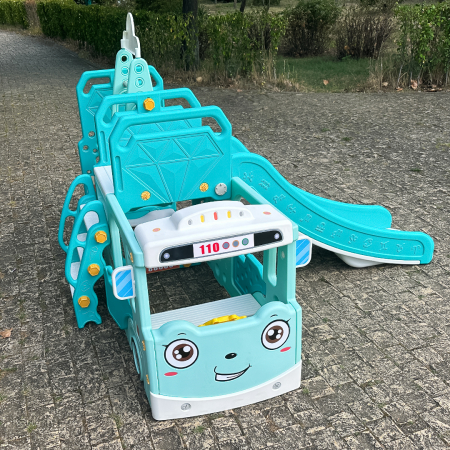 Ansamblu de joaca Kinderplay pentru copii, 4 in 1 cu tobogan, leagan si casuta tip autobuz, verde [10]