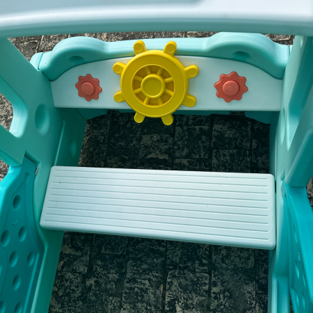 Ansamblu de joaca Kinderplay pentru copii, 4 in 1 cu tobogan, leagan si casuta tip autobuz, verde [11]