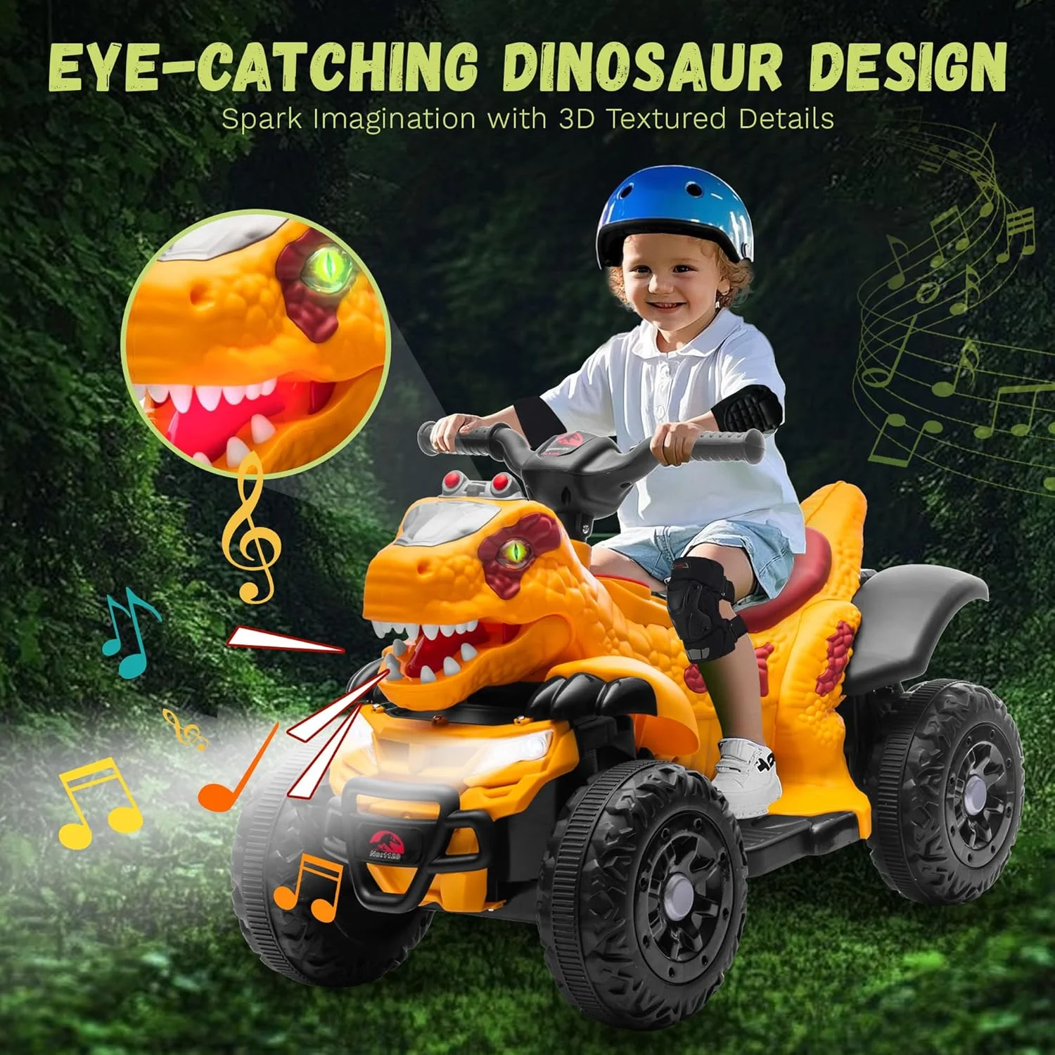 Atv Dinozaur electric pentru copii, Kinderplay T-REX 35W 6V, cu telecomanda inclusa, premium, galben [20]
