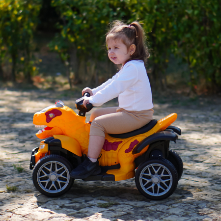 Atv Dinozaur electric pentru copii, Kinderplay T-REX 35W 6V, cu telecomanda inclusa, premium, galben [3]