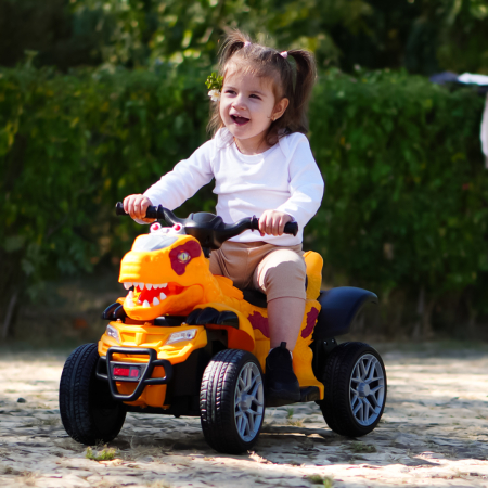 Atv Dinozaur electric pentru copii, Kinderplay T-REX 35W 6V, cu telecomanda inclusa, premium, galben [1]