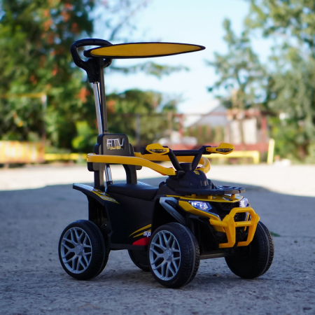 ATV electric copii, 4 in 1, Kinderplay Super, 35W 6V, telecomanda, roti moi EVA, echipare premium, galben [1]