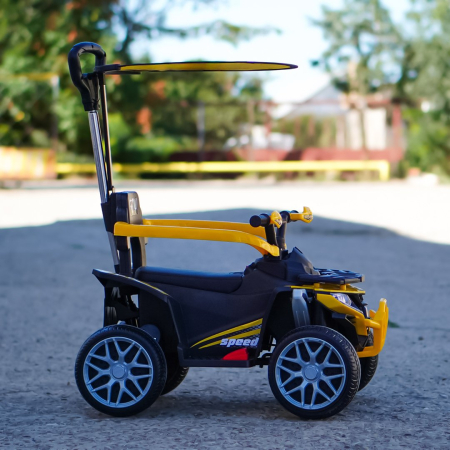 ATV electric copii, 4 in 1, Kinderplay Super, 35W 6V, telecomanda, roti moi EVA, echipare premium, galben [12]