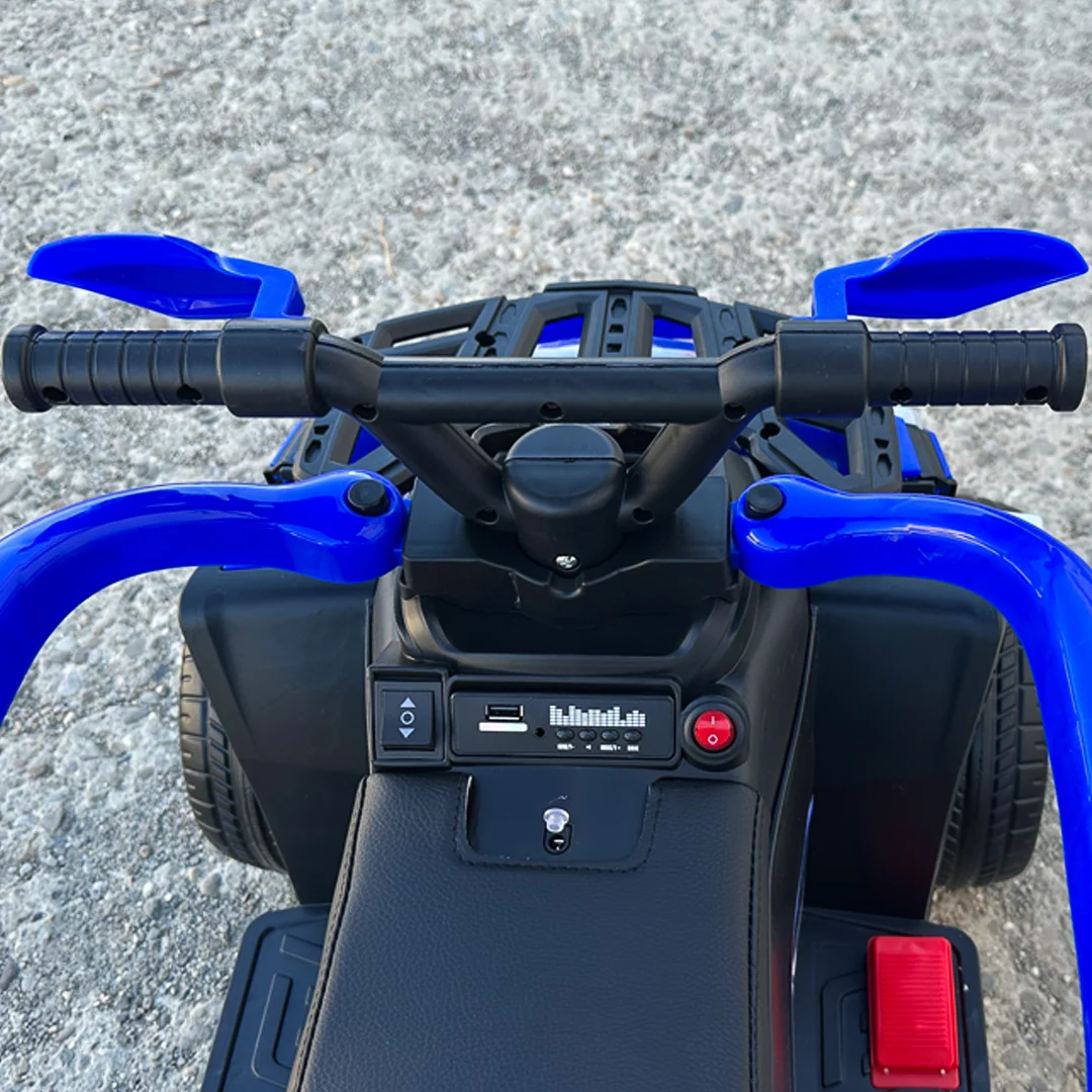ATV electric Kinderplay Hercules cu maner, pentru copii 1-3 ani, roti moi, scaun tapitat, telecomanda control parental, albastru [8]