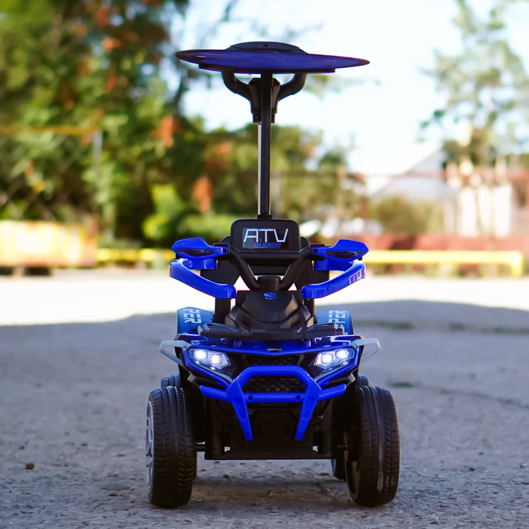 ATV electric Kinderplay Hercules cu maner, pentru copii 1-3 ani, roti moi, scaun tapitat, telecomanda control parental, albastru [2]