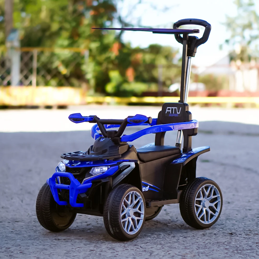 ATV electric Kinderplay Hercules cu maner, pentru copii 1-3 ani, roti moi, scaun tapitat, telecomanda control parental, albastru [1]
