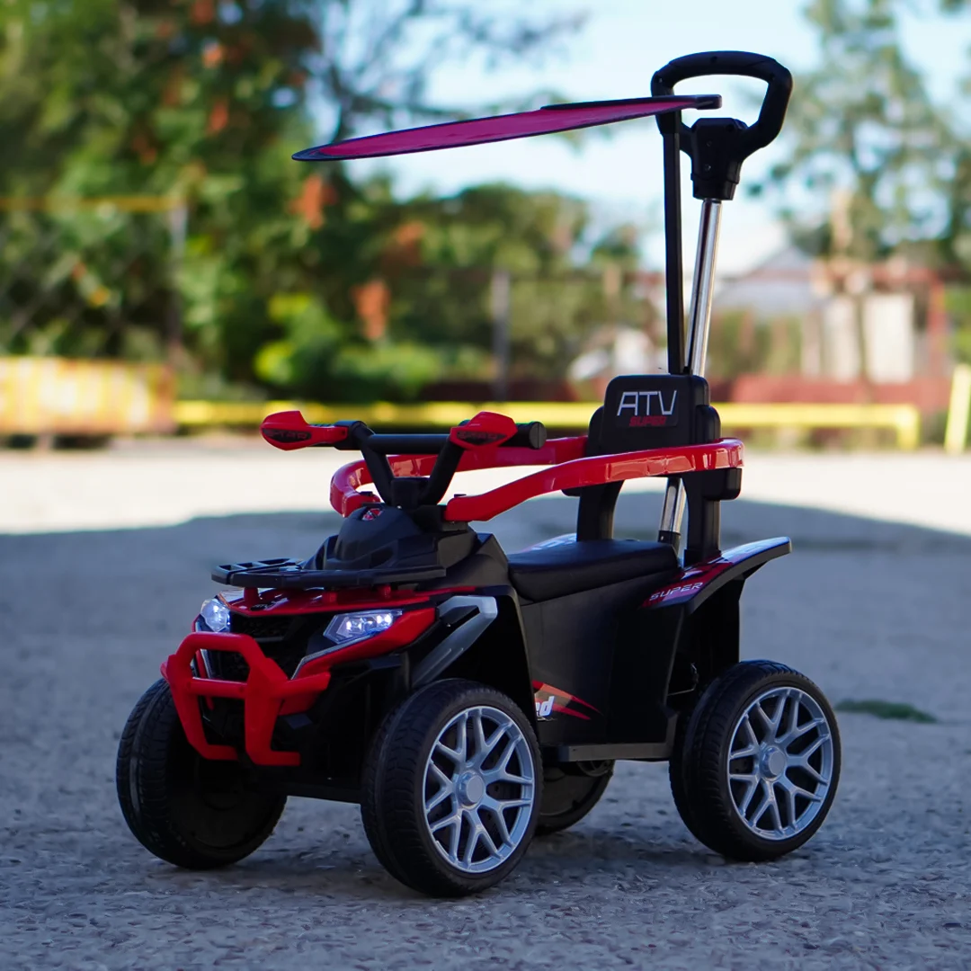 ATV electric Kinderplay Hercules cu maner, pentru copii 1-3 ani, roti moi, scaun tapitat, telecomanda control parental, rosu [6]