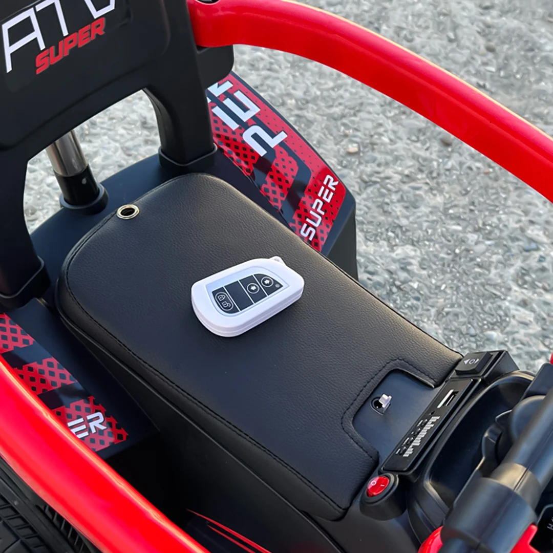 ATV electric Kinderplay Hercules cu maner, pentru copii 1-3 ani, roti moi, scaun tapitat, telecomanda control parental, rosu [13]