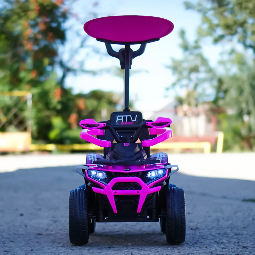 ATV electric Kinderplay Hercules cu maner, pentru fetite 1-3 ani, roti moi, scaun tapitat, telecomanda control parental, roz [3]
