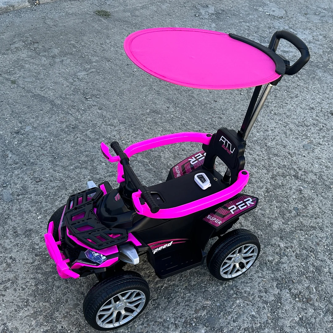 ATV electric Kinderplay Hercules cu maner, pentru fetite 1-3 ani, roti moi, scaun tapitat, telecomanda control parental, roz [10]