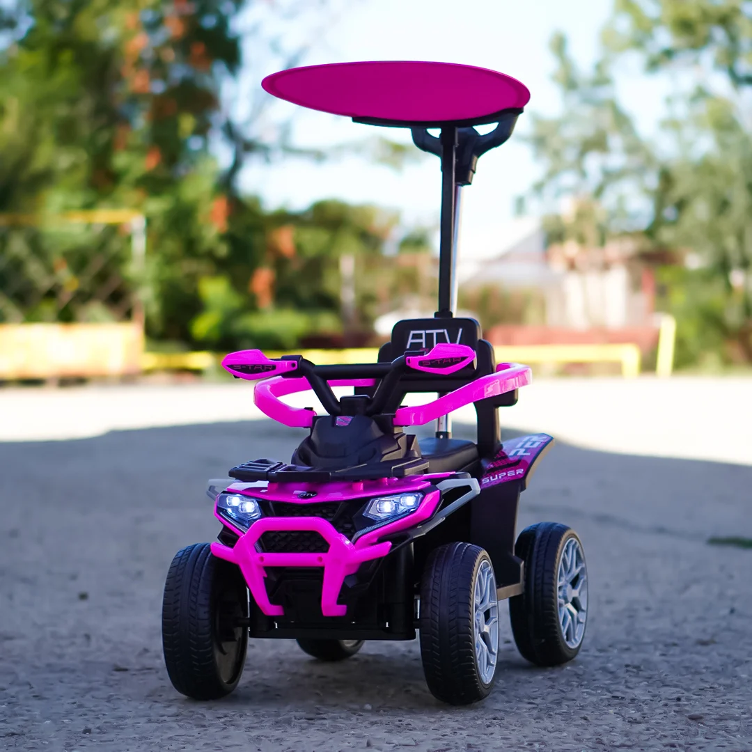 ATV electric Kinderplay Hercules cu maner, pentru fetite 1-3 ani, roti moi, scaun tapitat, telecomanda control parental, roz [2]