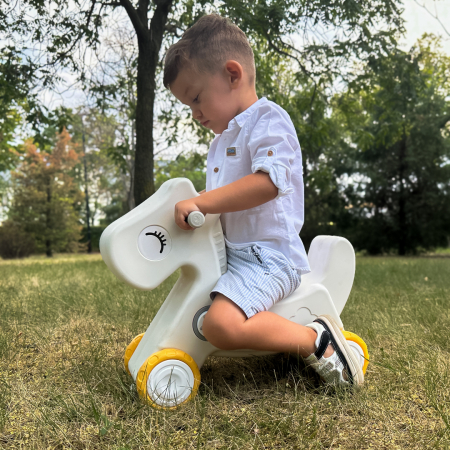 Balansoar si premergator Kinderplay tip calut, pentru copii 1 si 4 ani, sunete interactive, ergonomic, gri [5]