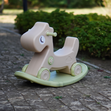 Balansoar si premergator Kinderplay tip calut, pentru copii 1 si 4 ani, sunete interactive, ergonomic, verde [2]