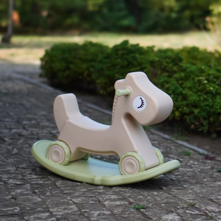 Balansoar si premergator Kinderplay tip calut, pentru copii 1 si 4 ani, sunete interactive, ergonomic, verde [3]
