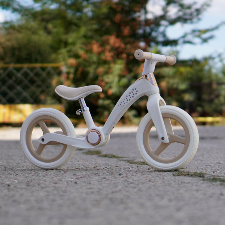 Bicicleta fara pedale pentru copii, Kinderplay Balance Bike, cu lumini LED pliabila, roti gonflabile 12 inch, alb-bej [6]