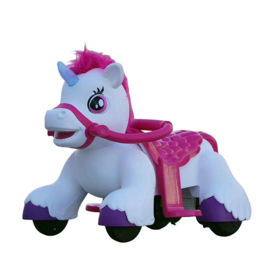 Trotinete & biciclete - Calut electric interactiv cu roti, Kindeplay Unicorn, pentru copii 3-4 ani, 70W, 12V, roz