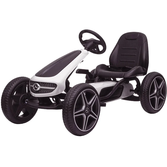 Karturi cu pedale - Kart cu pedale Mercedes,  roti din cauciuc solid, scaun reglabil, centura de siguranta, alb