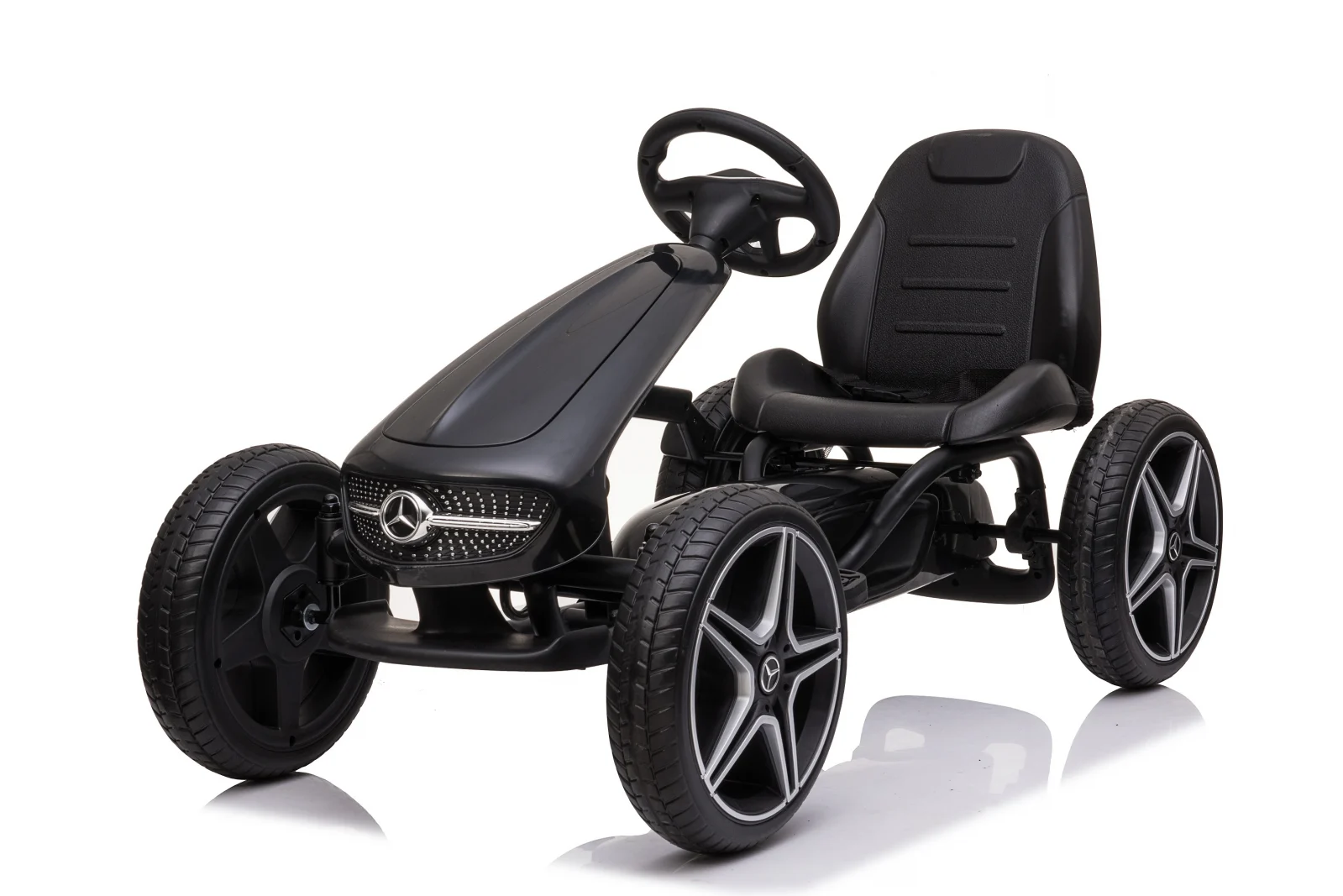 Karturi cu pedale - Kart cu pedale Mercedes,  roti din cauciuc solid, scaun reglabil, centura de siguranta, negru
