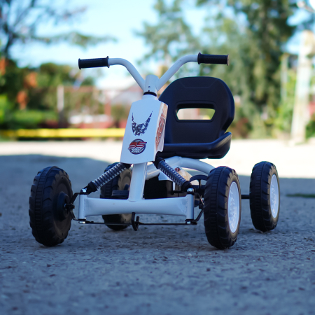 Kart cu pedale, pentru copii 2-6 ani, Kinderplay ArcSpring, cadru metal, amortizoare, alb [2]