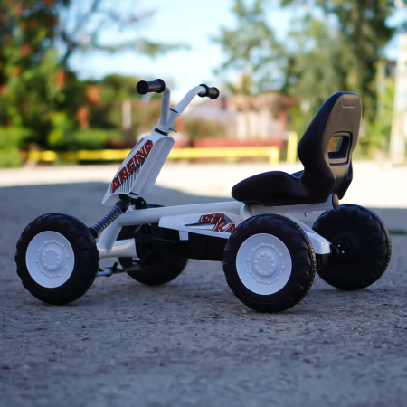 Kart cu pedale, pentru copii 2-6 ani, Kinderplay ArcSpring, cadru metal, amortizoare, alb [4]