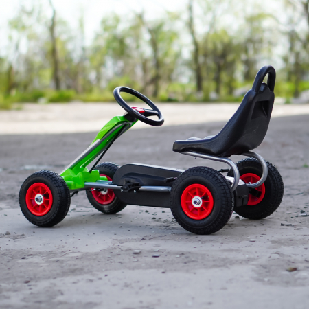 Kart cu pedale pentru copii 3-6 ani, Kinderplay A-05-1, transmisie pe lant, roti gonflabile, verde [6]