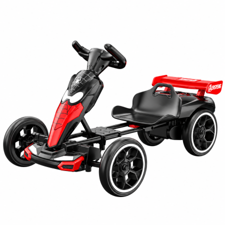 Vehicule electrice copii - Kart electric Kinderplay Spider, pentru copii 3-7 ani, 70W, 12V, cu roti moi si telecomanda inclusa, negru