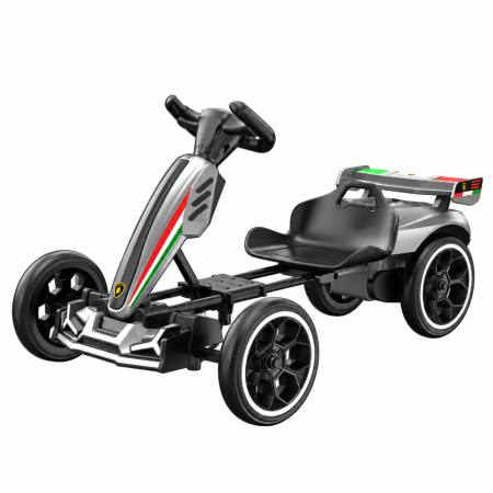 Vehicule electrice copii - Kart electric pentru copii 3-7 ani, Kinderplay Rider 70W, 12V 4.5Ah,  roti moi si telecomanda, gri