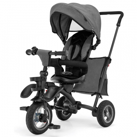 Trotinete & biciclete - Kinderplay Baby, carucior, tricicleta multifunctionala pentru copii intre 1 si 5 ani, pliabila si reglabila, roti moi, gri