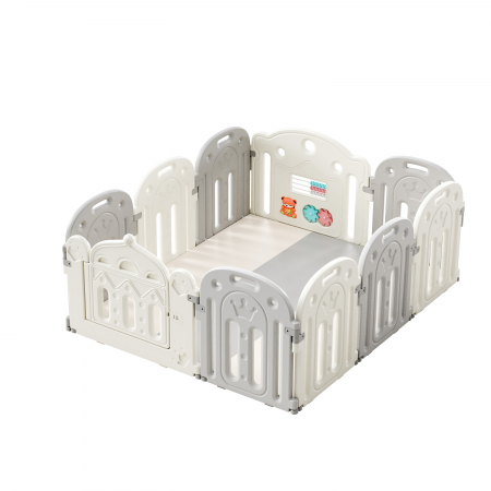 Centre de joaca pentru copii - Loc de joaca Kinderplay pentru copii tip tarc, usa acces cu siguranta, accesorii de joaca, pliabil, HDPE, gri